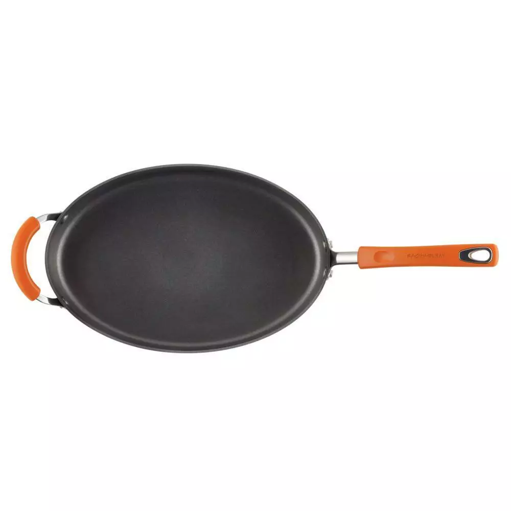 Classic Brights 5 qt. Hard-Anodized Aluminum Nonstick Saute Pan in Orange and Gray with Glass Lid by Rachael Ray 4 Classic Brights 5 qt. Hard-Anodized Aluminum Nonstick Saute Pan in Orange and Gray with Glass Lid by Rachael Ray - Image 2