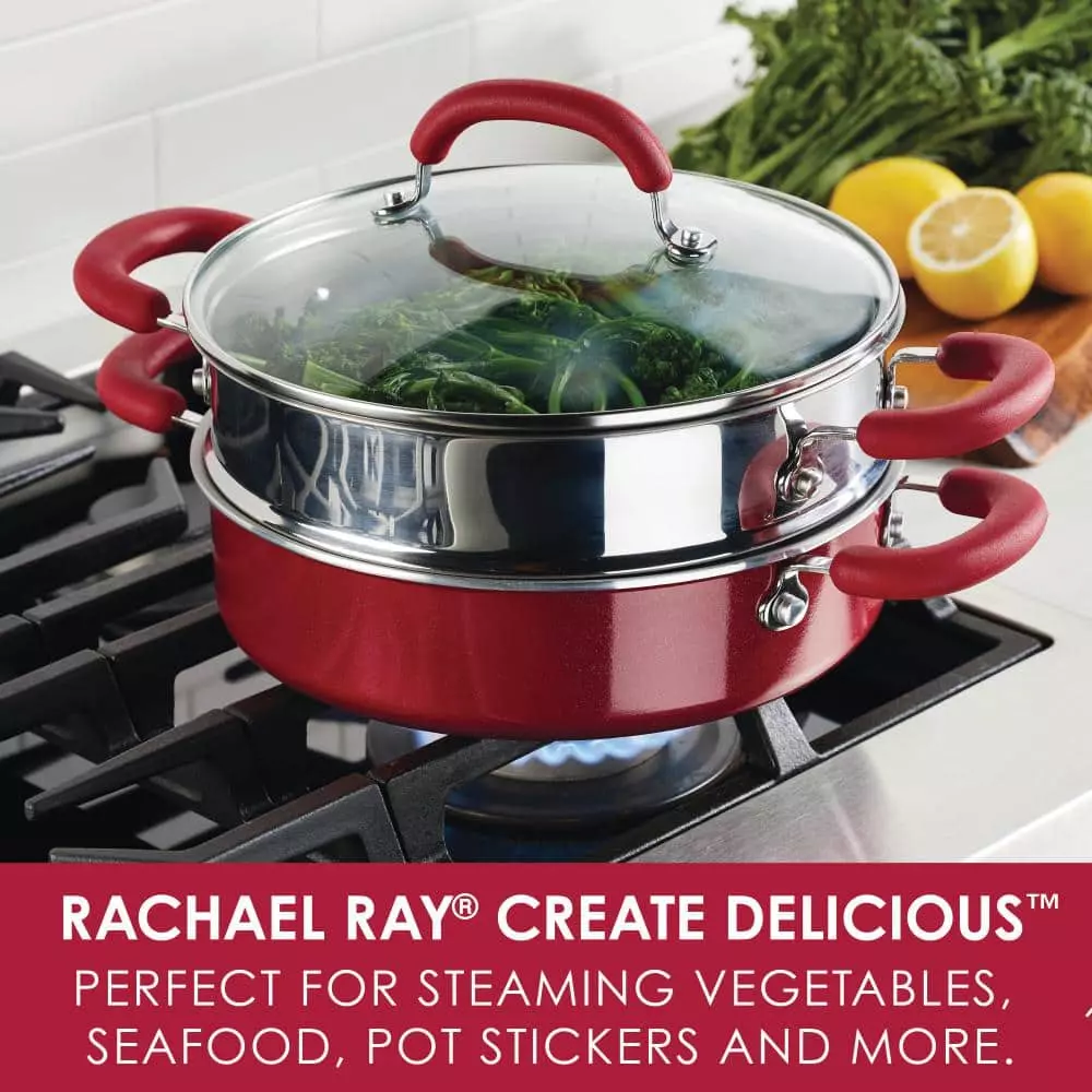 3 qt. Create Delicious Aluminum Nonstick Steam Set, Red Shimmer by Rachael Ray 4 3 qt. Create Delicious Aluminum Nonstick Steam Set, Red Shimmer by Rachael Ray - Image 2