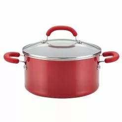 Create Delicious 6 qt. Aluminum Nonstick Stock Pot in Red Shimmer with Glass Lid by Rachael Ray