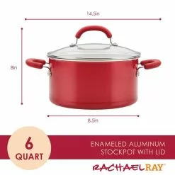 Create Delicious 6 qt. Aluminum Nonstick Stock Pot in Red Shimmer with Glass Lid by Rachael Ray -Cookware Sales Shop rachael ray stock pots 12164 76 1000