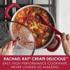 Create Delicious 6 qt. Aluminum Nonstick Stock Pot in Red Shimmer with Glass Lid by Rachael Ray -Cookware Sales Shop rachael ray stock pots 12164 c3 1000