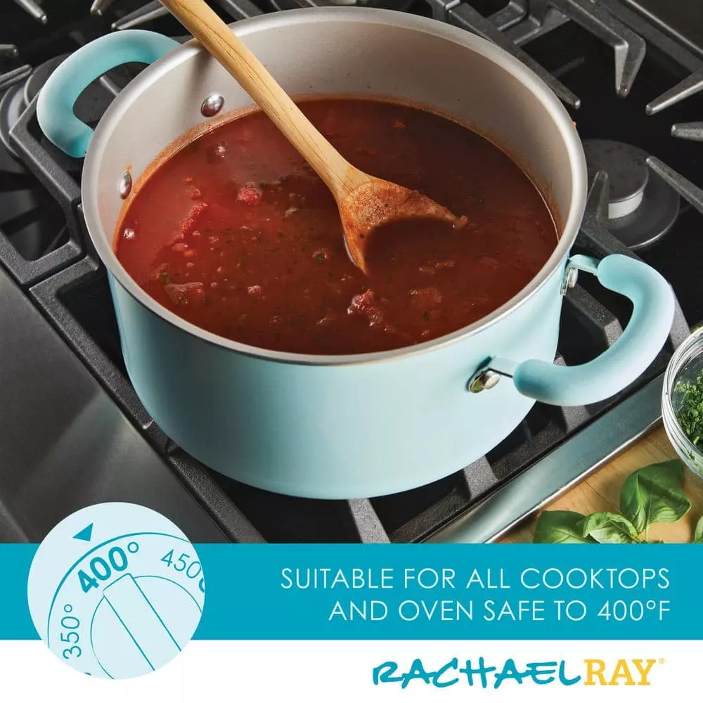Create Delicious 6 qt. Aluminum Nonstick Stock Pot in Teal Shimmer with Glass Lid by Rachael Ray 7 Create Delicious 6 qt. Aluminum Nonstick Stock Pot in Teal Shimmer with Glass Lid by Rachael Ray - Image 5
