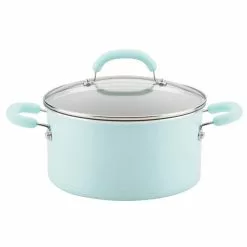 Create Delicious 6 qt. Aluminum Nonstick Stock Pot in Teal Shimmer with Glass Lid by Rachael Ray