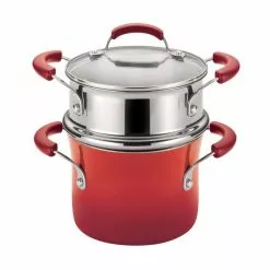 Classic Brights 3 qt. Aluminum Multi-Pot in Cranberry Red Gradient with Glass Lid by Rachael Ray