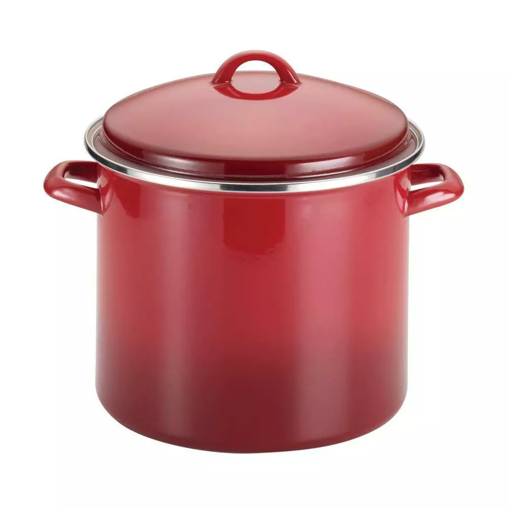 Classic Brights 12 qt. Steel Stock Pot in Red with Lid by Rachael Ray 6 Classic Brights 12 qt. Steel Stock Pot in Red with Lid by Rachael Ray - Image 4