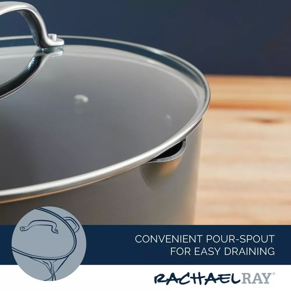 8 qt. Gray Professional Aluminum Nonstick Stock Pot with Lid by Rachael Ray 7 8 qt. Gray Professional Aluminum Nonstick Stock Pot with Lid by Rachael Ray - Image 5