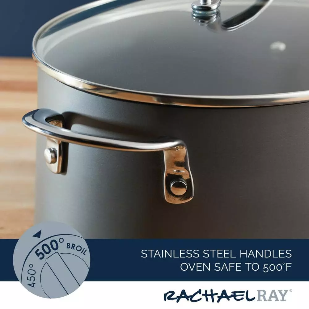 8 qt. Gray Professional Aluminum Nonstick Stock Pot with Lid by Rachael Ray 5 8 qt. Gray Professional Aluminum Nonstick Stock Pot with Lid by Rachael Ray - Image 3