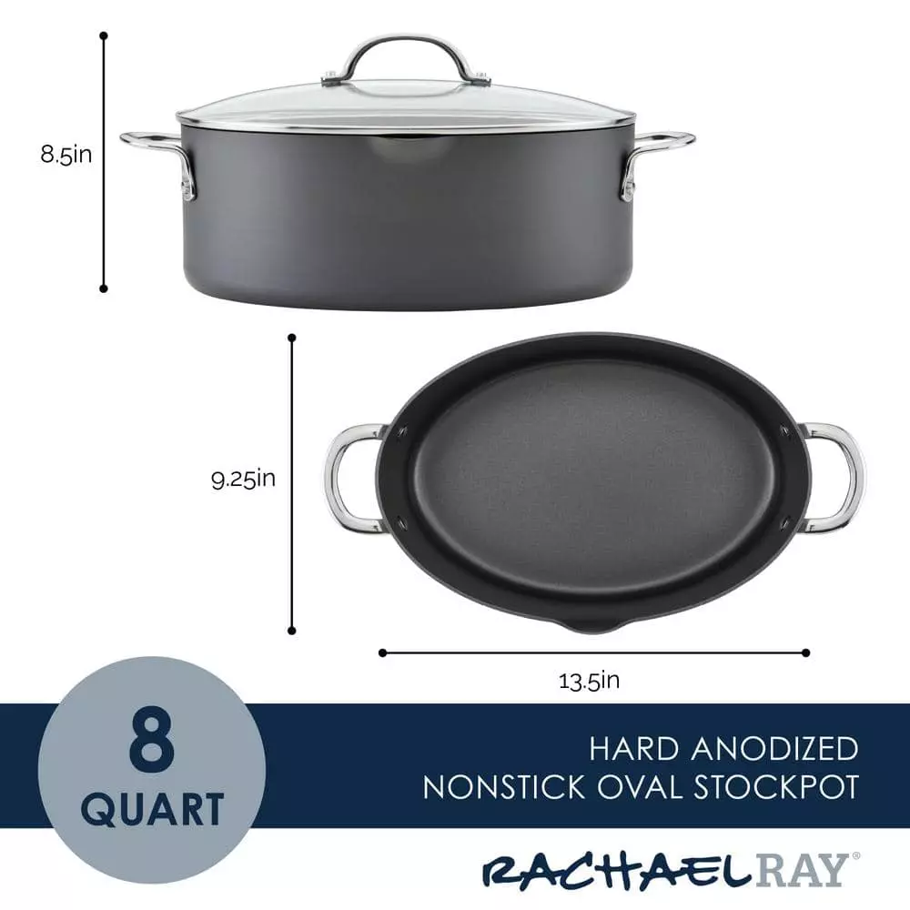 8 qt. Gray Professional Aluminum Nonstick Stock Pot with Lid by Rachael Ray 4 8 qt. Gray Professional Aluminum Nonstick Stock Pot with Lid by Rachael Ray - Image 2