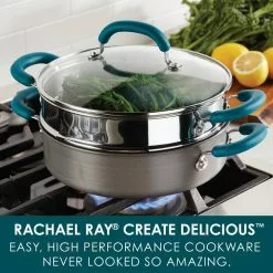 3 qt. Create Delicious Hard Anodized Aluminum Nonstick Steam Set, Gray by Rachael Ray -Cookware Sales Shop rachael ray stock pots 81151 44 1000