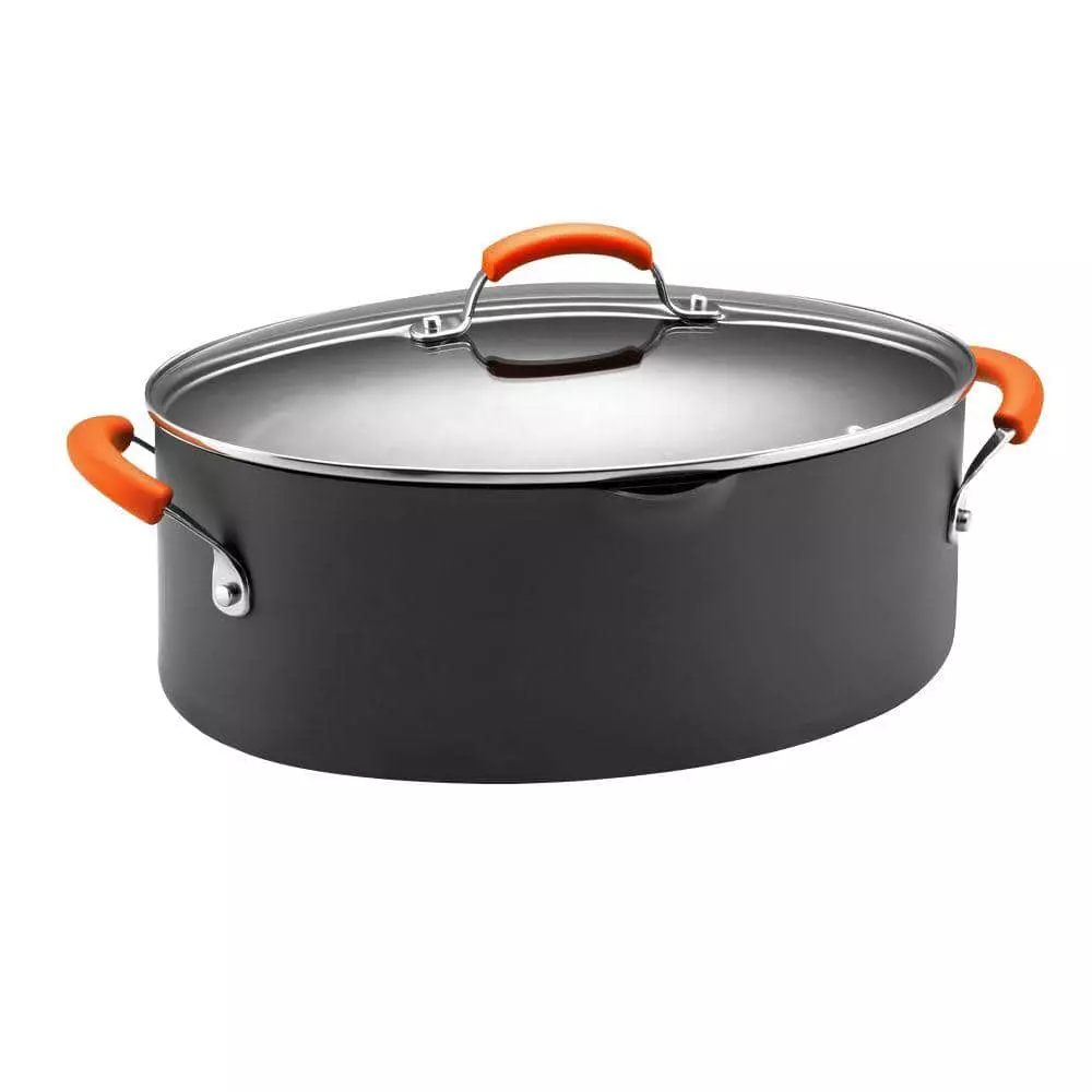 Classic Brights 8 qt. Hard-Anodized Aluminum Nonstick Stock Pot in Orange and Gray with Glass Lid by Rachael Ray 3 Classic Brights 8 qt. Hard-Anodized Aluminum Nonstick Stock Pot in Orange and Gray with Glass Lid by Rachael Ray