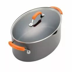 Classic Brights 8 qt. Hard-Anodized Aluminum Nonstick Stock Pot in Orange and Gray with Glass Lid by Rachael Ray 18 Classic Brights 8 qt. Hard-Anodized Aluminum Nonstick Stock Pot in Orange and Gray with Glass Lid by Rachael Ray -Cookware Sales Shop rachael ray stock pots 87393 fa 1000