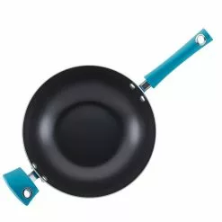 11 in. Turquoise Cityscapes Porcelain Enamel Nonstick Covered Stir Fry Pan by Rachael Ray 9 11 in. Turquoise Cityscapes Porcelain Enamel Nonstick Covered Stir Fry Pan by Rachael Ray -Cookware Sales Shop rachael ray woks stir fry pans 16887 1f 1000