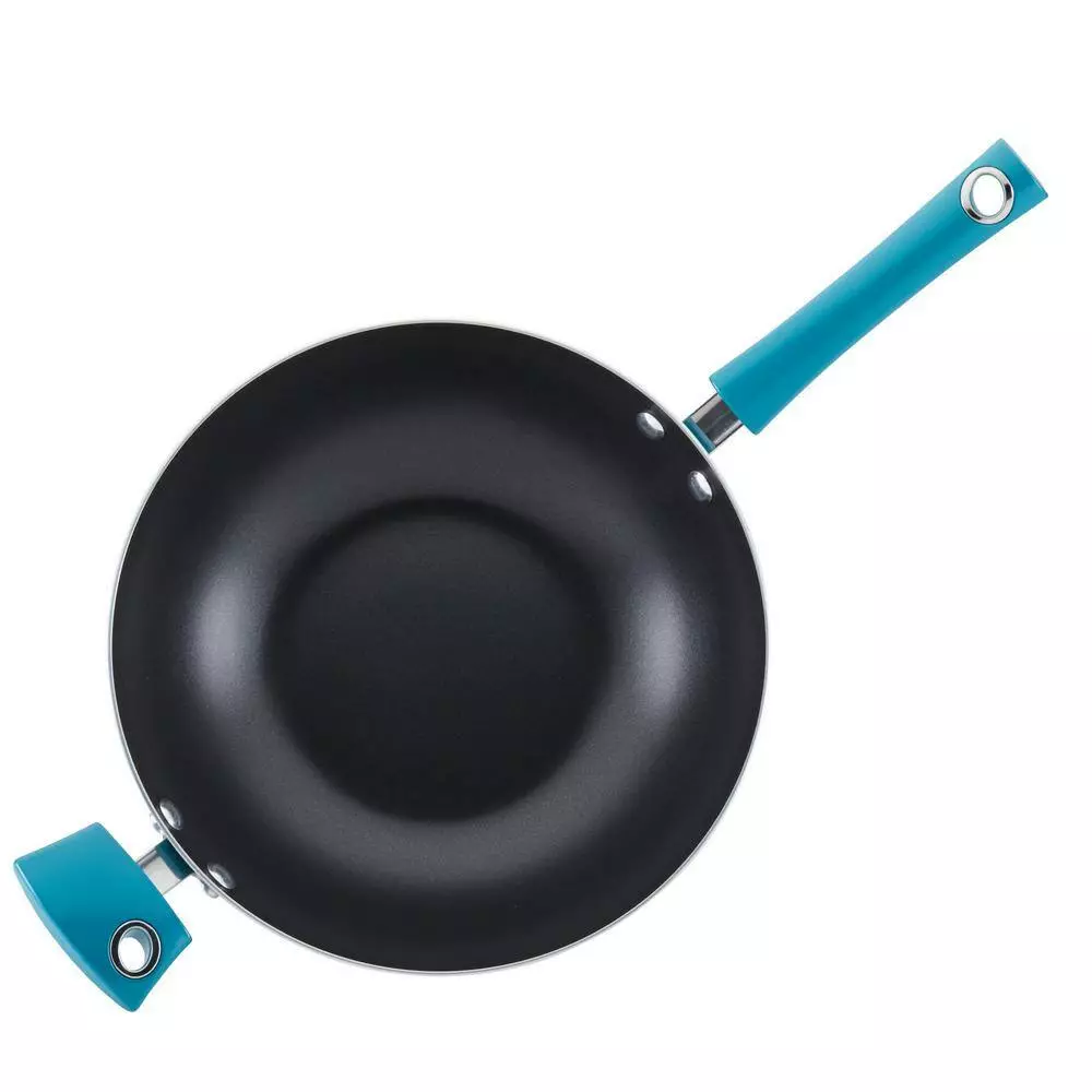 11 in. Turquoise Cityscapes Porcelain Enamel Nonstick Covered Stir Fry Pan by Rachael Ray 6 11 in. Turquoise Cityscapes Porcelain Enamel Nonstick Covered Stir Fry Pan by Rachael Ray - Image 4