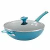 11 in. Turquoise Cityscapes Porcelain Enamel Nonstick Covered Stir Fry Pan by Rachael Ray 1 11 in. Turquoise Cityscapes Porcelain Enamel Nonstick Covered Stir Fry Pan by Rachael Ray -Cookware Sales Shop rachael ray woks stir fry pans 16887 64 1000