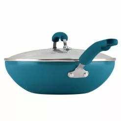 Classic Brights 11 in. Aluminum Nonstick Stir Fry Pan in Marine Blue Gradient with Glass Lid by Rachael Ray -Cookware Sales Shop rachael ray woks stir fry pans 17648 66 1000