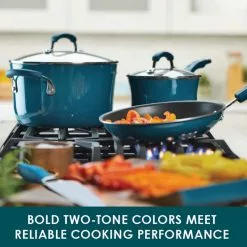 Classic Brights 11 in. Aluminum Nonstick Stir Fry Pan in Marine Blue Gradient with Glass Lid by Rachael Ray -Cookware Sales Shop rachael ray woks stir fry pans 17648 c3 1000