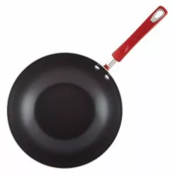 Classic Brights 11 in. Aluminum Nonstick Stir Fry Pan in Red Gradient with Glass Lid by Rachael Ray -Cookware Sales Shop rachael ray woks stir fry pans 17649 77 1000