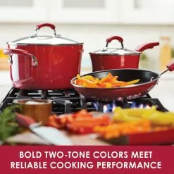 Classic Brights 11 in. Aluminum Nonstick Stir Fry Pan in Red Gradient with Glass Lid by Rachael Ray -Cookware Sales Shop rachael ray woks stir fry pans 17649 c3 1000