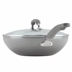 Classic Brights 11 in. Aluminum Nonstick Stir Fry Pan in Sea Salt Gray Gradient with Glass Lid by Rachael Ray -Cookware Sales Shop rachael ray woks stir fry pans 18805 66 1000