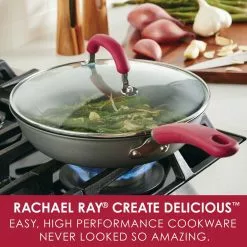 Create Delicious 10.25 in. Hard-Anodized Aluminum Nonstick Skillet in Red and Gray with Glass Lid by Rachael Ray 17 Create Delicious 10.25 in. Hard-Anodized Aluminum Nonstick Skillet in Red and Gray with Glass Lid by Rachael Ray -Cookware Sales Shop red and gray rachael ray skillets 81154 4f 1000