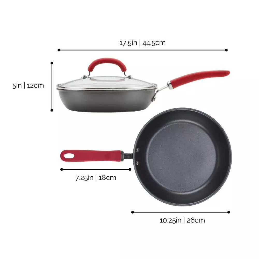 Create Delicious 10.25 in. Hard-Anodized Aluminum Nonstick Skillet in Red and Gray with Glass Lid by Rachael Ray 7 Create Delicious 10.25 in. Hard-Anodized Aluminum Nonstick Skillet in Red and Gray with Glass Lid by Rachael Ray - Image 5