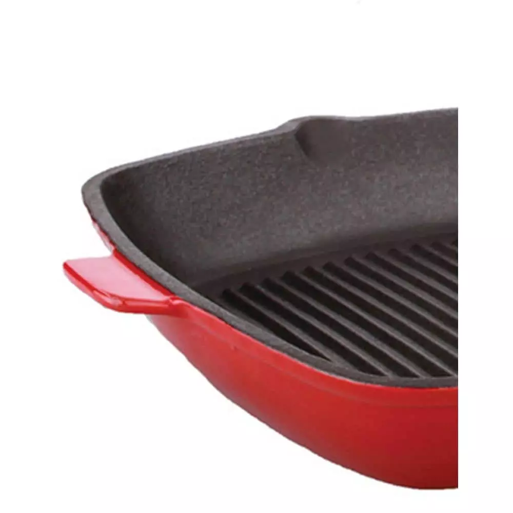 Neo 11 in. Cast Iron Grill Pan in Red with Bacon Press by BergHOFF 4 Neo 11 in. Cast Iron Grill Pan in Red with Bacon Press by BergHOFF - Image 2