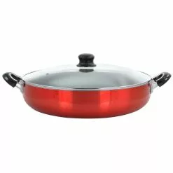 16 in. Red Aluminum Deep Fryer Frying Pan with Glass Lid by Better Chef
