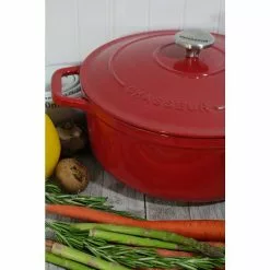 French Enameled 5.5 qt. Round Cast Iron Dutch Oven in Red with Lid by Chasseur 10 French Enameled 5.5 qt. Round Cast Iron Dutch Oven in Red with Lid by Chasseur -Cookware Sales Shop red chasseur dutch ovens ci 3726 rd ci 101 1f 1000