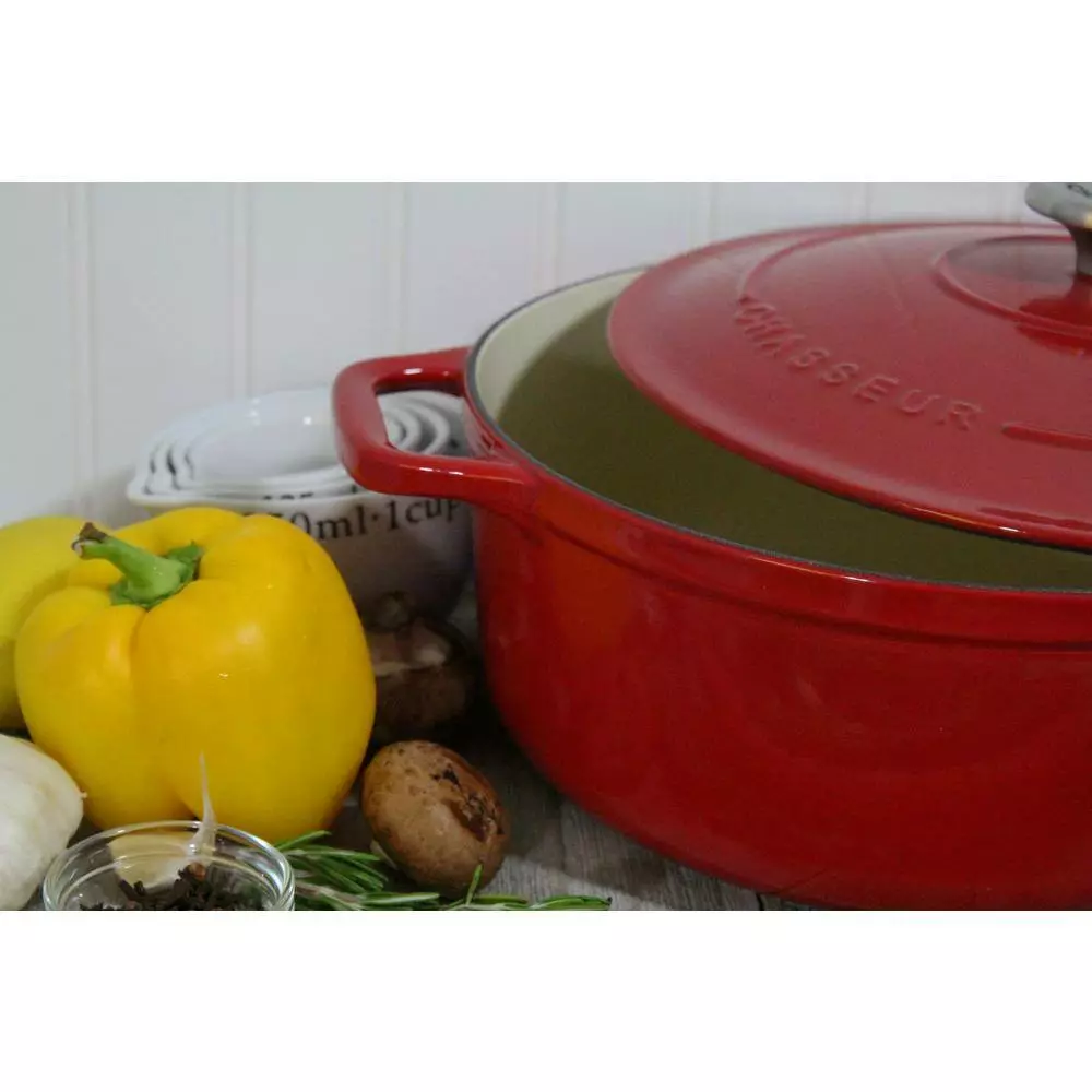 French Enameled 5.5 qt. Round Cast Iron Dutch Oven in Red with Lid by Chasseur 7 French Enameled 5.5 qt. Round Cast Iron Dutch Oven in Red with Lid by Chasseur - Image 5