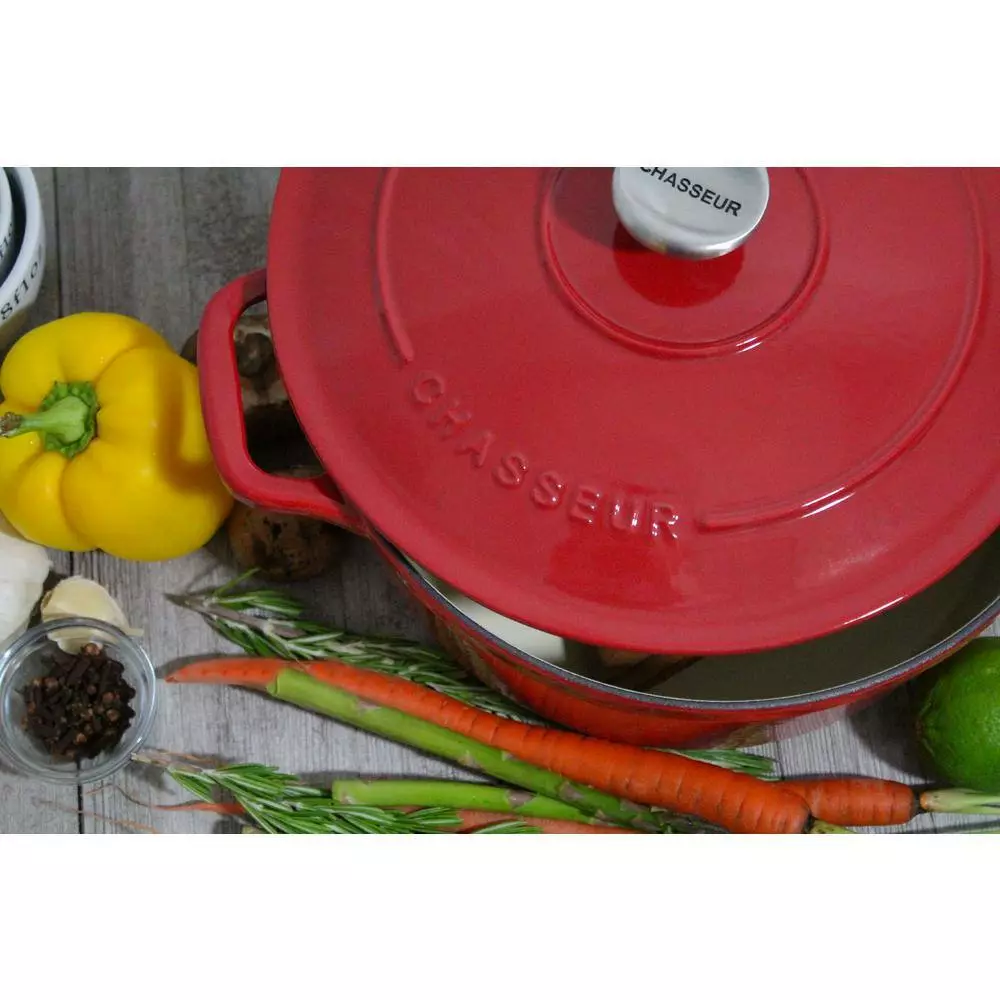 French Enameled 5.5 qt. Round Cast Iron Dutch Oven in Red with Lid by Chasseur 5 French Enameled 5.5 qt. Round Cast Iron Dutch Oven in Red with Lid by Chasseur - Image 3