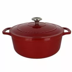 French Enameled 5.5 qt. Round Cast Iron Dutch Oven in Red with Lid by Chasseur