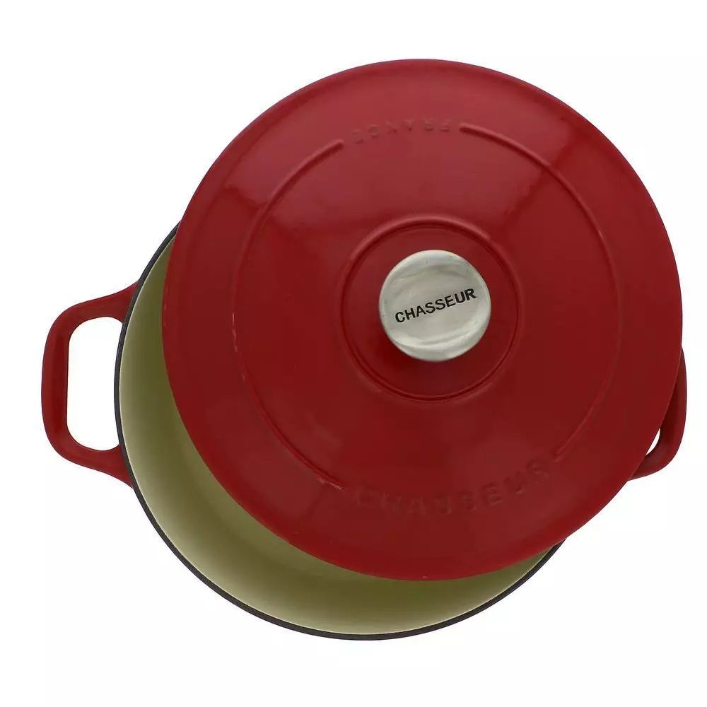French Enameled 5.5 qt. Round Cast Iron Dutch Oven in Red with Lid by Chasseur 4 French Enameled 5.5 qt. Round Cast Iron Dutch Oven in Red with Lid by Chasseur - Image 2
