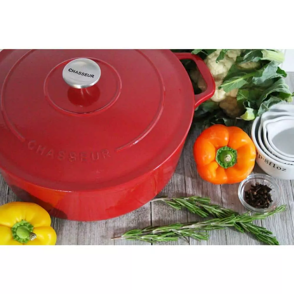 French Enameled 7.1 qt. Round Cast Iron Dutch Oven in Red with Lid by Chasseur 5 French Enameled 7.1 qt. Round Cast Iron Dutch Oven in Red with Lid by Chasseur - Image 3