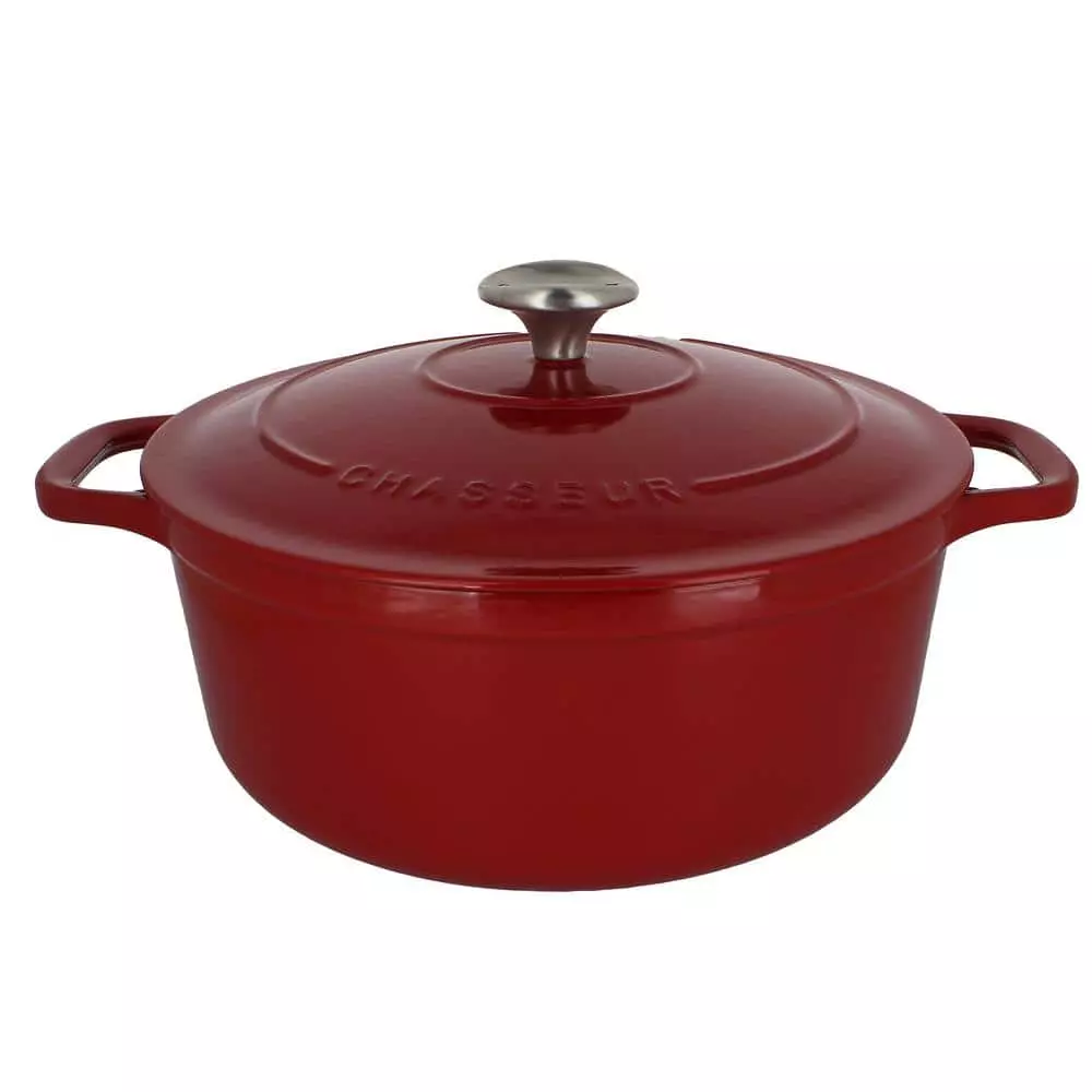 French Enameled 7.1 qt. Round Cast Iron Dutch Oven in Red with Lid by Chasseur 3 French Enameled 7.1 qt. Round Cast Iron Dutch Oven in Red with Lid by Chasseur