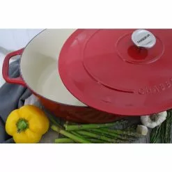French Enameled 7.25 qt. Oval Cast Iron Dutch Oven in Red with Lid by Chasseur -Cookware Sales Shop red chasseur dutch ovens ci 3733 rd ci 108 1f 1000