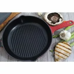 French Enameled 11 in. Cast Iron Grill Pan in Red by Chasseur -Cookware Sales Shop red chasseur grill pans ci 3160r ci 38 4f 1000