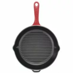 French Enameled 11 in. Cast Iron Grill Pan in Red by Chasseur