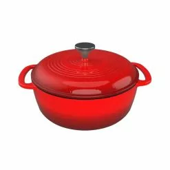 6 qt. Round Cast Iron Nonstick Casserole Dish in Red with Lid by Classic Cuisine