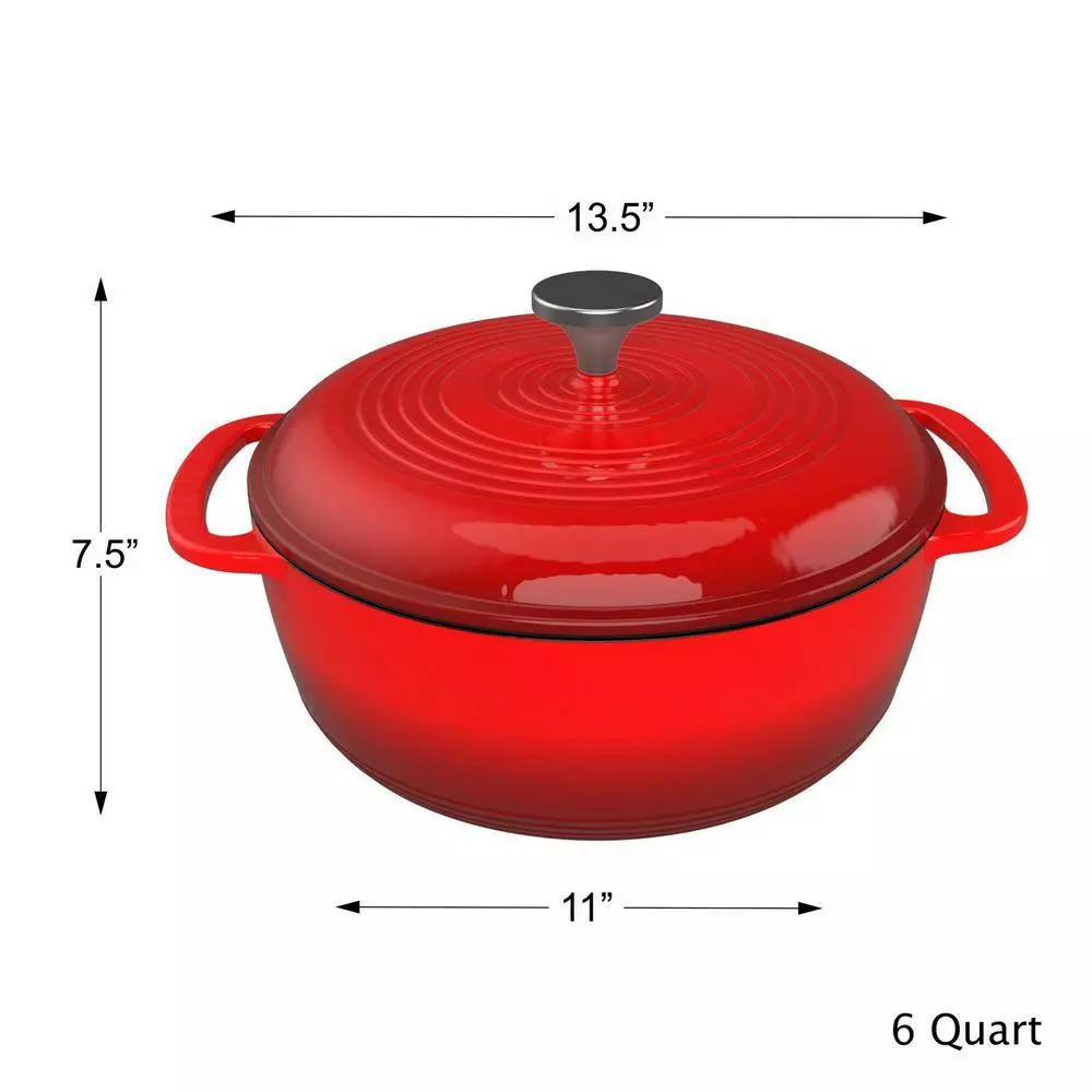 6 qt. Round Cast Iron Nonstick Casserole Dish in Red with Lid by Classic Cuisine 4 6 qt. Round Cast Iron Nonstick Casserole Dish in Red with Lid by Classic Cuisine - Image 2