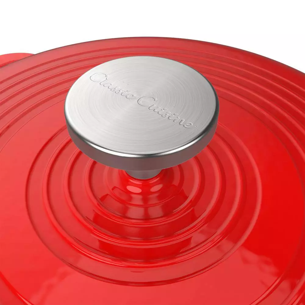 3 qt. Round Cast Iron Nonstick Casserole Dish in Red with Lid by Classic Cuisine 6 3 qt. Round Cast Iron Nonstick Casserole Dish in Red with Lid by Classic Cuisine - Image 4