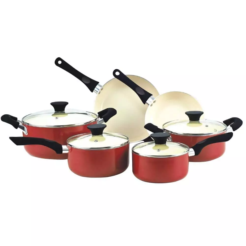 Stay Cool Handle 10-Piece Aluminum Ceramic Nonstick Cookware Set in Red by Cook N Home 3 Stay Cool Handle 10-Piece Aluminum Ceramic Nonstick Cookware Set in Red by Cook N Home
