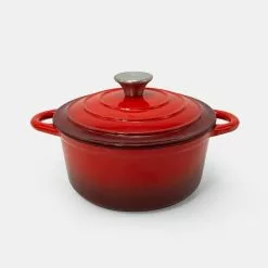 2.8 qt. Cast Iron Casserole Pan and Lid with Red Enamel Coating by ExcelSteel