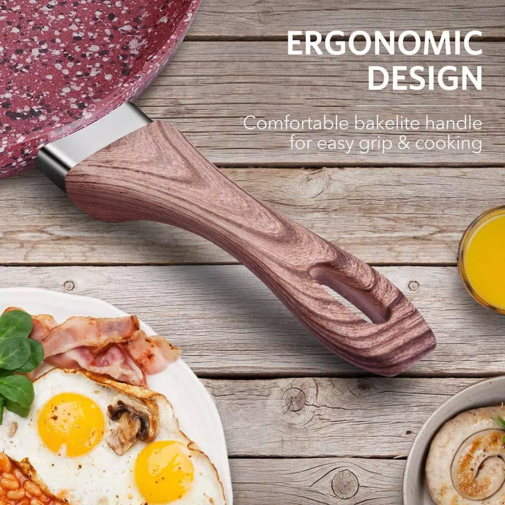 CSK 4-Pieces 10. in and 12. in Red Granite Aluminum Nonstick Induction Compatible Frying Pan Set with Lids by Unbranded 4 CSK 4-Pieces 10. in and 12. in Red Granite Aluminum Nonstick Induction Compatible Frying Pan Set with Lids by Unbranded - Image 2