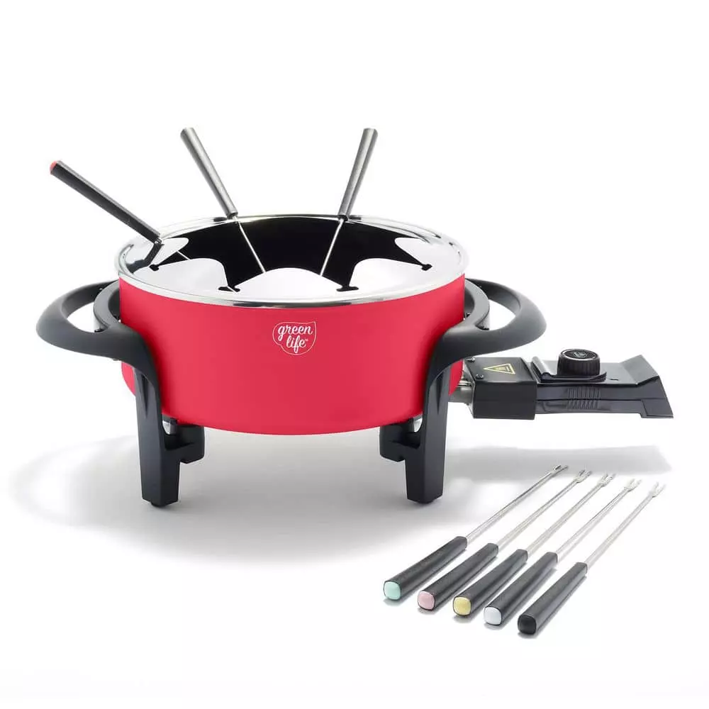 3 qt. Ceramic Non-Stick Multi-Use Fondue Pot Set with 8 Fondue Forks in Red by GreenLife 3 3 qt. Ceramic Non-Stick Multi-Use Fondue Pot Set with 8 Fondue Forks in Red by GreenLife