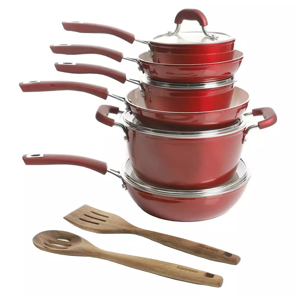 Arlington 12-Piece Aluminum Ceramic Nonstick Cookware Set in Red by KENMORE 3 Arlington 12-Piece Aluminum Ceramic Nonstick Cookware Set in Red by KENMORE