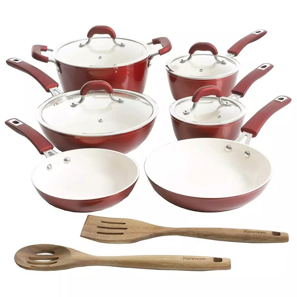 Arlington 12-Piece Aluminum Ceramic Nonstick Cookware Set in Red by KENMORE 4 Arlington 12-Piece Aluminum Ceramic Nonstick Cookware Set in Red by KENMORE - Image 2