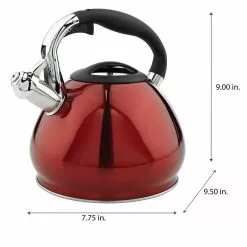 Red 10-Cup Stainless Steel Tea Kettle by Kitchen Details 16 Red 10-Cup Stainless Steel Tea Kettle by Kitchen Details -Cookware Sales Shop red kitchen details tea kettles 3550 1f 1000