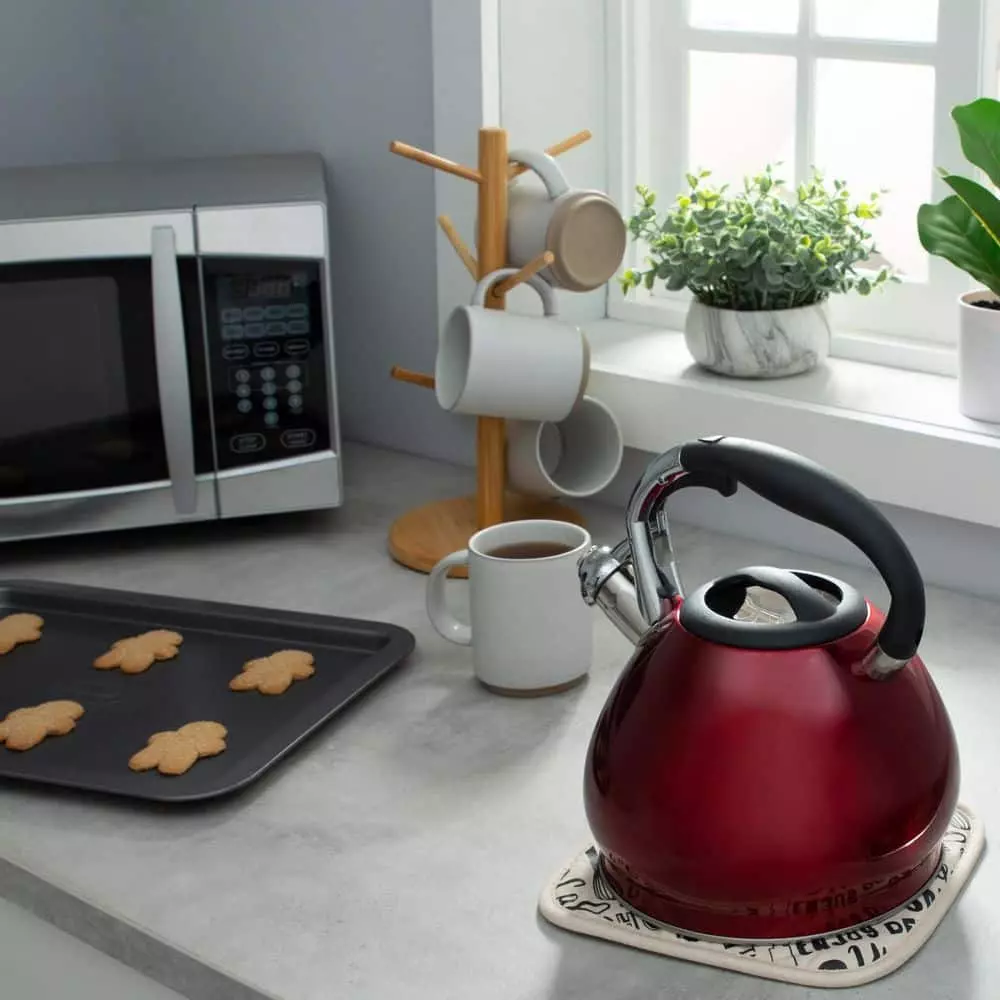 Red 10-Cup Stainless Steel Tea Kettle by Kitchen Details 6 Red 10-Cup Stainless Steel Tea Kettle by Kitchen Details - Image 4