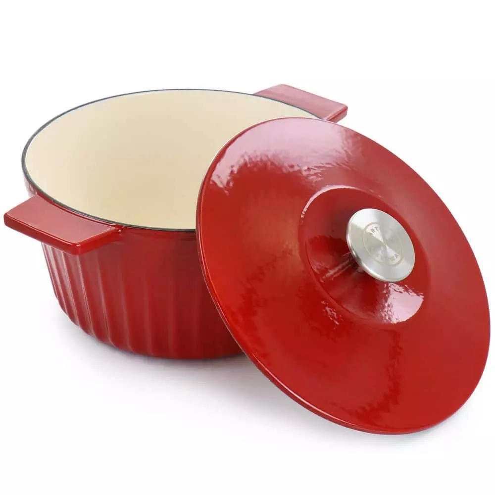 3 qt. Round Enameled Cast Iron Dutch Oven in Red with Lid by MARTHA STEWART 5 3 qt. Round Enameled Cast Iron Dutch Oven in Red with Lid by MARTHA STEWART - Image 3