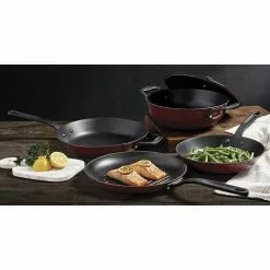 5 Piece Lite Cast Iron Non-Stick Cookware Set in Fired Brick Red by Mason Craft and More -Cookware Sales Shop red mason craft and more pot pan sets ttu v1615 ecm fa 1000